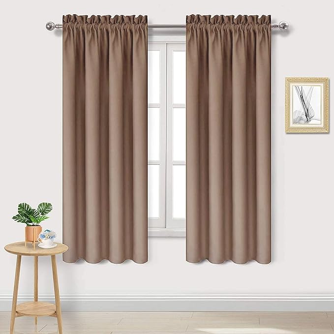 DWCN Blackout Curtains Room Darkening Thermal Insulated Bedroom Curtains Window Curtain Panels, 38 x 63 inches Long, Set of 2 Khaki Rod Pocket Drapes by DWCN