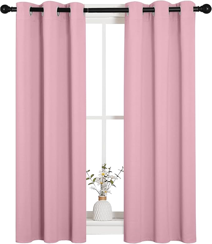 NICETOWN Window Curtain Panels, Thermal Insulated Solid Grommet Blackout Draperies/Drapes for Basement (Crystal Pink, 1 Pair, 29 by 45-inch) - Image 2