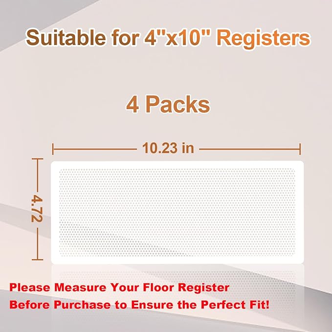 White Floor Register Vent Screen Cover 4"x10" Magnetic, Perfect for Wall/Ceiling/Floor Air Vent Filters (4-Packs) - Image 7