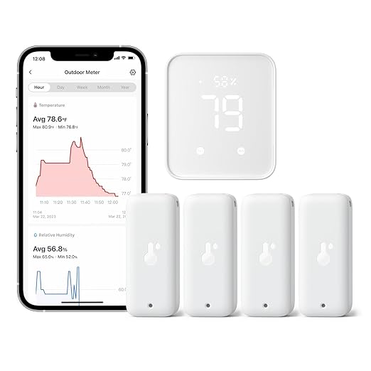 SwitchBot Wi-Fi Humidity Sensor 4 Pack with Hub 2 (Matter Enabled), IP65 Indoor Outdoor Thermometer Wireless, Humidity/Temperature/Dewpoint/VPD Sensor with Smart Alerts, Compatible with Alexa by SwitchBot