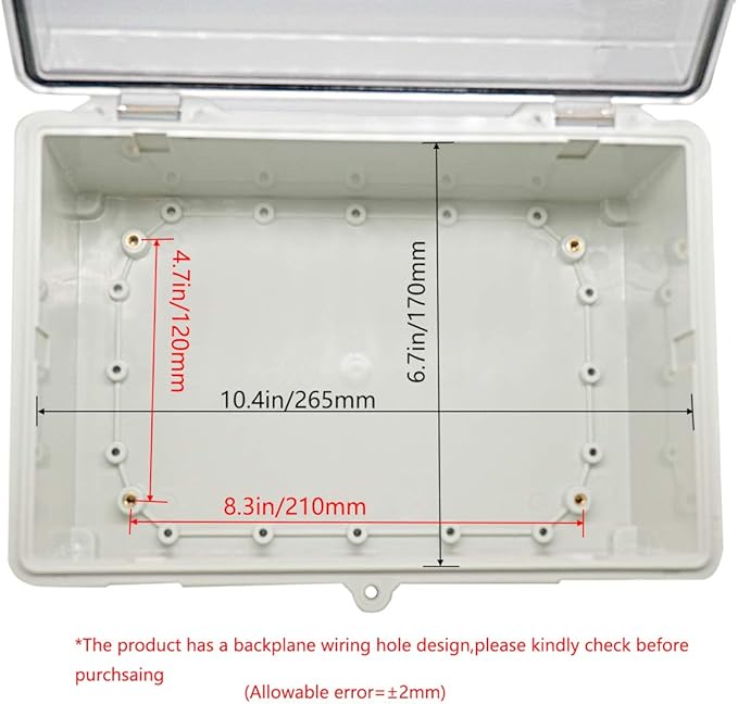 Zulkit Junction Box ABS Plastic Dustproof Waterproof IP65 Electrical Boxes Hinged Shell Outdoor Universal Project Enclosure Clear Cover with 2 Cable Glands 11.4 x 7.5 x 5.5 inch(290x190x140mm) - Image 5