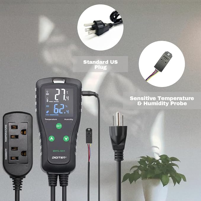 DIGITEN DHTC-1011 Temperature and Humidity Controller Outlet Plug in Thermostat Humidistat Reptile Humidity Controller Greenhouse Thermostat Heating Cooling Humidifier Dehumidifier - Image 5