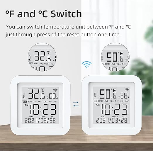 Smart WiFi Temperature Humidity Monitor: TUYA Wireless Temperature Humidity Sensor with APP Notification Alerts, WiFi Thermometer Hygrometer for Home Pet Garage,Compatible with Alexa - Image 3
