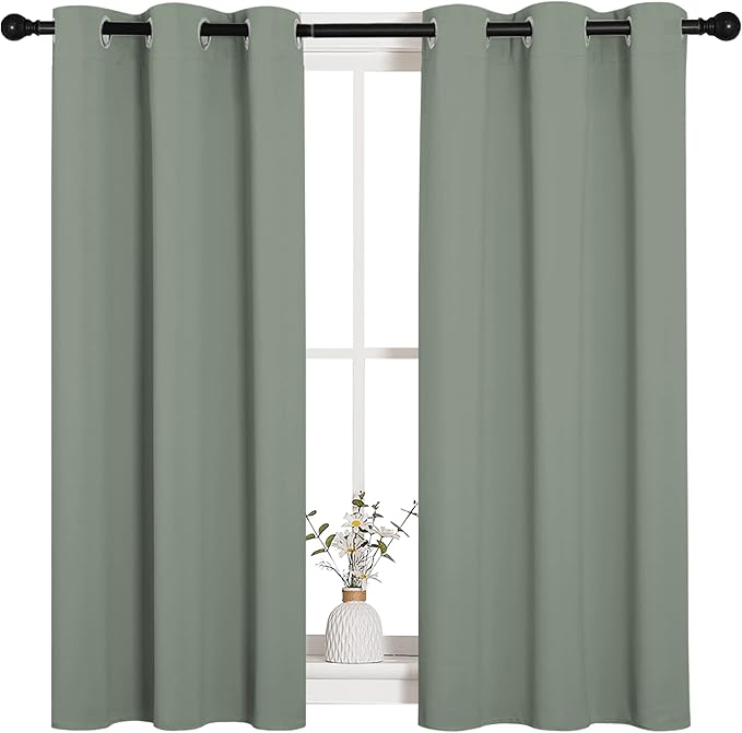 NICETOWN Bedroom Curtain Panels Blackout Draperies, Thermal Insulated Solid Grommet Blackout Curtains/Drapes (Greyish Green, 1 Pair, 34 by 45-inch) - Image 2