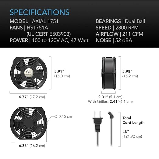AC Infinity AXIAL 1751, Muffin Fan, 120V AC 172mm x 150mm x 51mm High Speed, UL-Certified for DIY Cooling Ventilation Exhaust Projects - Image 6