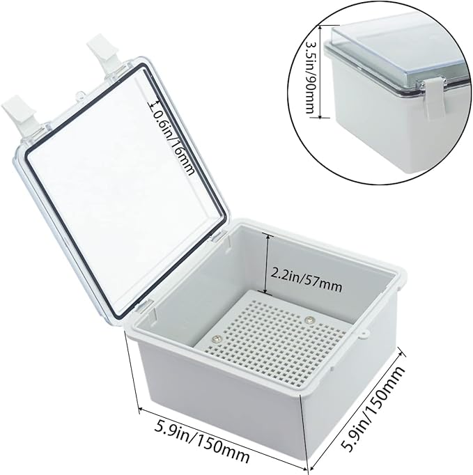 Junction Box, Hinged Clear Cover IP67 Waterproof ABS Project Box with 2 NPT 1/2" Cable Gland, Electrical Box Enclosure with Mounting Plate & Wall Bracket 5.9 x 5.9 x 3.5inch(150x150x90mm) - Image 3