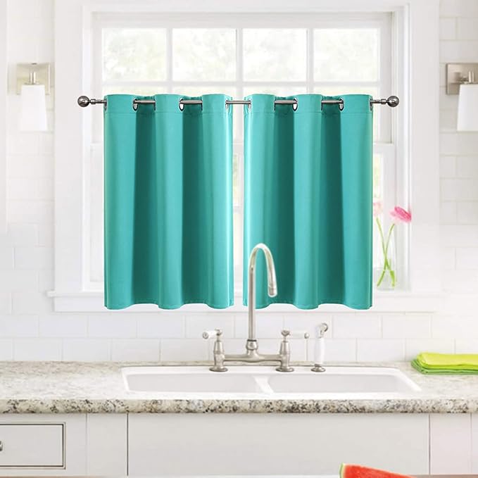 ChrisDowa Small Window Curtains for Kitchen and Bedroom - Grommet Short Thermal Insulated Room Darkening Curtains (2 Panels, Teal, 52 x 36 Inch) - Image 2