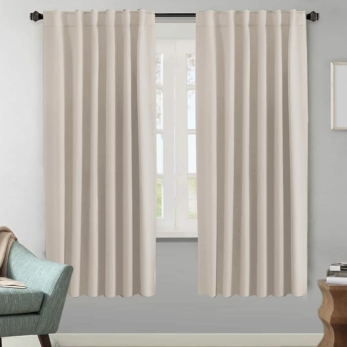 H.VERSAILTEX Blackout Curtains Thermal Insulated Window Treatment Panels Room Darkening Blackout Drapes for Living Room Back Tab/Rod Pocket Bedroom Draperies (2 Panels, Natural, 52 x 72 Inch) by HVERSAILTEX
