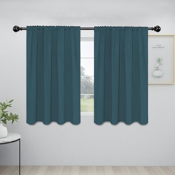 Easy-Going Rod Pocket Blackout Curtains for Bedroom, Room Darkening Window Curtains for Living Room, Thermal Insulated Noise Reduction Solid Window Drapes, 2 Panels(42x45 in, Bluestone) by Easy-Going