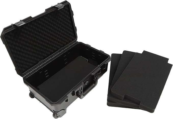 22" Weatherproof Hard Case Rolling Waterproof Case Dry Box with Foam Protective Cases Shockproof Hard Travel Cases For Cameras Lenses Electronic Equipment (Black) - Image 5