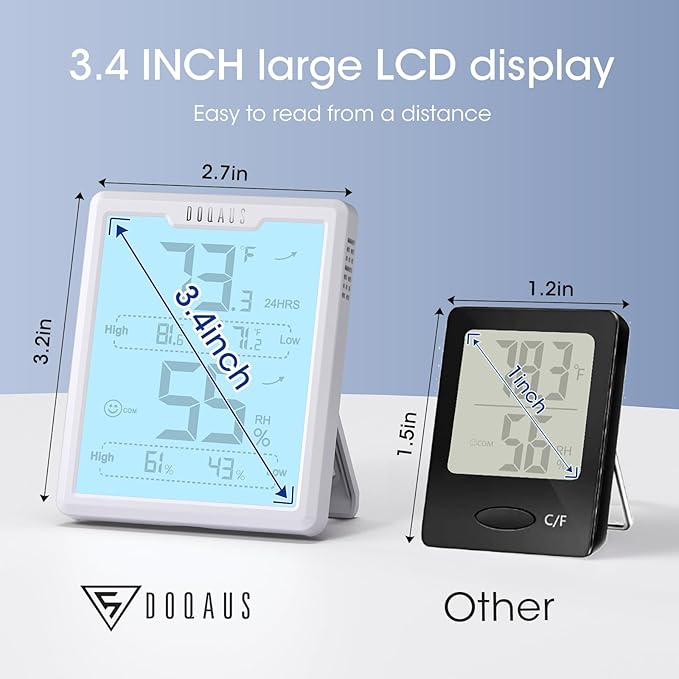 DOQAUS Digital Hygrometer Room Thermometer Indoor, Humidity Meter with Large LCD Display, Backlight Temperature Humidity Monitor with Max Min Records, White - Image 8