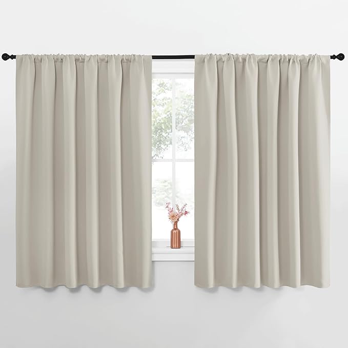 NICETOWN Blackout Curtains for Living Curtains, Room Darkening Window Curtain Panels, Easy-Care Solid Thermal Insulated Draperies/Drapes for Daughter Room (Natural, 2 Panels, 62 by 63) by NICETOWN