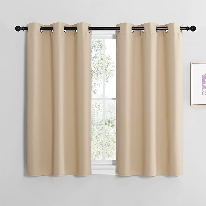 NICETOWN Blackout Curtain Panels for Bedroom, Biacotti Beige, 2 Panels, W29 x L20-inch, Thermal Insulated Grommet Top Blackout Draperies and Drapes for Basement by NICETOWN