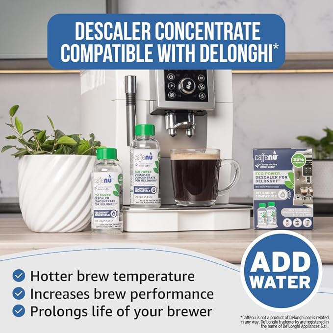 Delonghi Compatible Descaling Solution. 2 Bottles of Descaler Solution. Descaling Kit Removes Limescale For Hotter Coffee. 4 Uses Descaler For Delonghi Coffee Machines. - Image 3