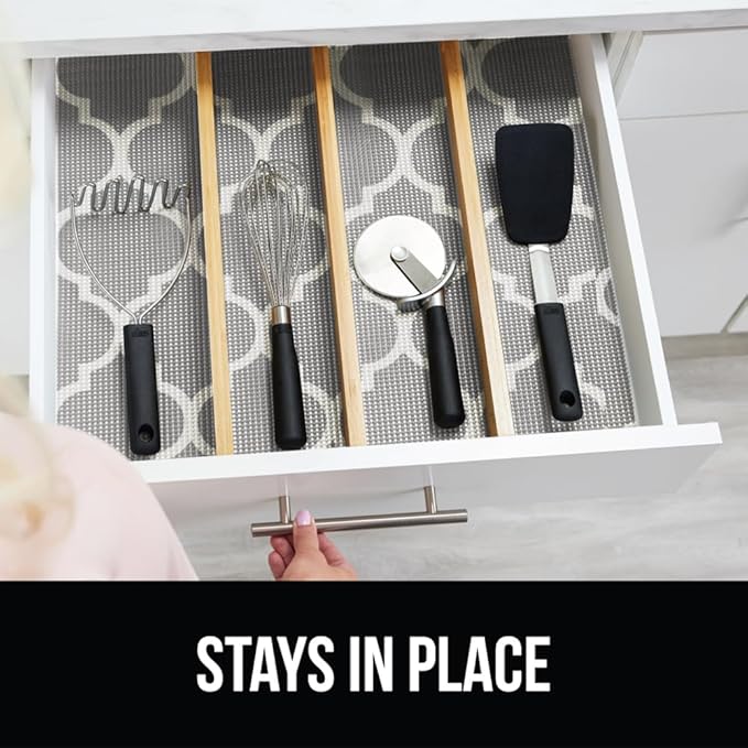 GORILLA GRIP powerGRIP Drawer Shelf and Cabinet Liner, Thick Strong Hold, Non-Adhesive Liners Protect Kitchen Cabinets and Cupboard, Bathroom Drawers, Easy Install, Breathable Mat, 17.5" x30', Gray - Image 9