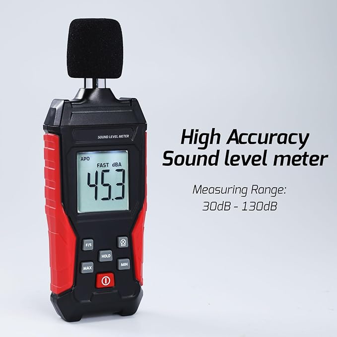 Noise Decibel Meter Portable Sound Level Meter SPL Meter 30 to 130dBA Range Sound Meter Noise Decibel Reader with Backlight LCD Displays Decibel MAX MIN Data Hold Alarm for Home, Office, Factory - Image 3
