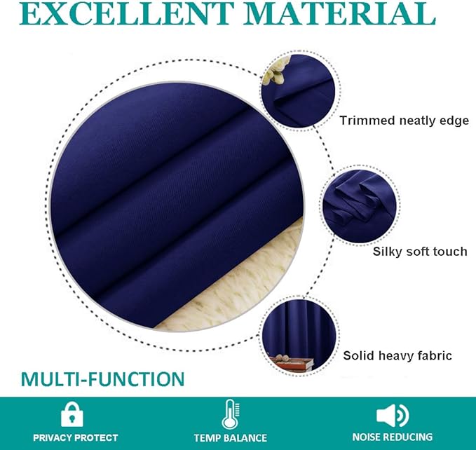 NICETOWN Wide Sliding Door Curtains - Thermal Insulated Drapes, Blackout Window Curtain, Privacy Blind for Living Room & Bedroom (Dark Blue, W100 x L108 inches) - Image 4