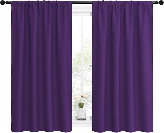 NICETOWN Kitchen Curtains, Short Blackout Curtains & Drapes, Home Decoration Window Treatment Cafe Curtain Panels with Rod Pocket (Royal Purple, 42-inch Wide x 54-inch Long, 2 Panels) - Image 2