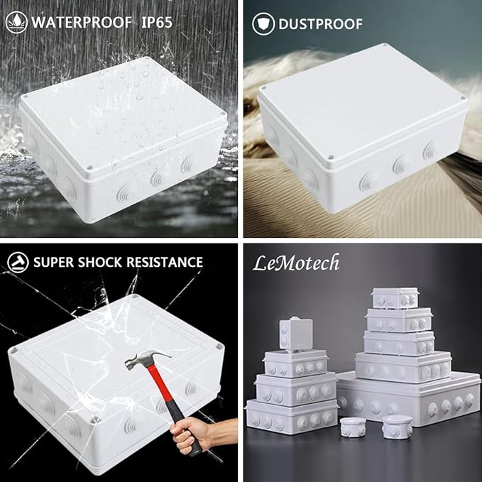LeMotech ABS Plastic Dustproof Waterproof IP65 Junction Box Universal Electrical Project Enclosure White 11.8 x 9.8 x 4.7 inch (300 x 250 x 120 mm) - Image 7