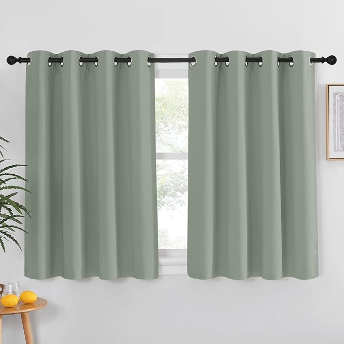 NICETOWN Blackout Kitchen Curtain 54 inches Long - Grommet Thermal Insulated Solid Window Treatment Light Blocking for Kids Room/Bedroom (Sage Green, W52 x L54, 1 Panel) by NICETOWN
