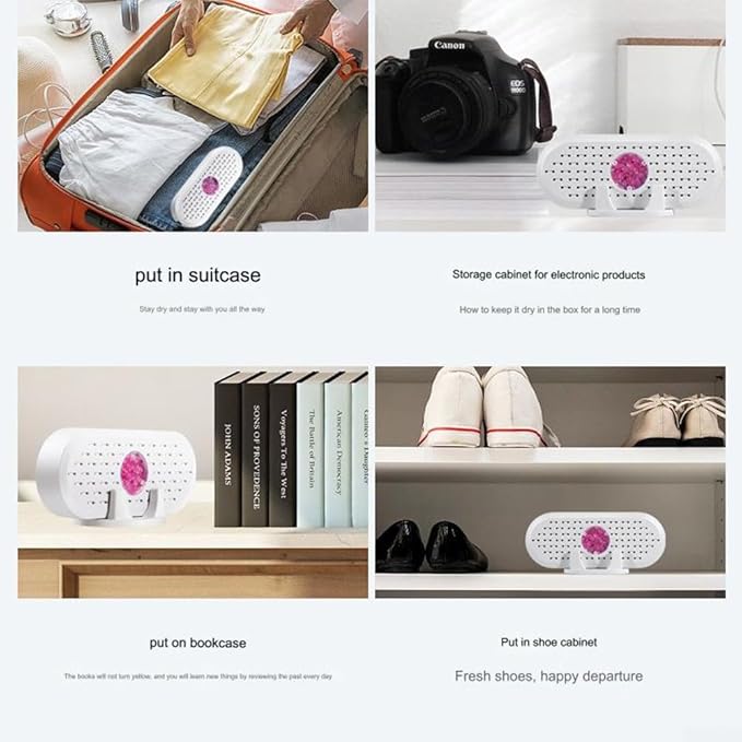 Portable Electric Mini Air Dryer USB Charging Reusable Moisture Absorbent Dehumidifier Compact Design White Plastic For Closets Cabinets Shoe Racks Bookshelves Home Office Travel Easy To Use(1 pcs) - Image 9