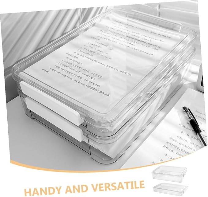 A4 Document Storage Box Set, 2pcs Flat Tall File Organizer with Card Holder and Certificate Keeper for Office Desktop Filing and Document Management - Image 6