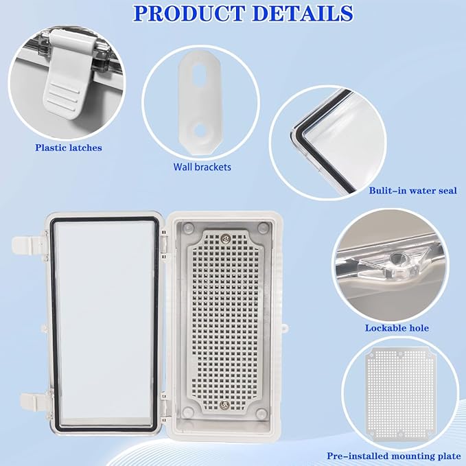 Waterproof Outdoor Electrical Box Junction Box Weatherproof IP67 ABS Plastic Enclosure Switch Router Project Box with Mounting Plate with Wall Bracket 2 Cable Glands Clear 7.9"x3.9"x2.8" - Image 3