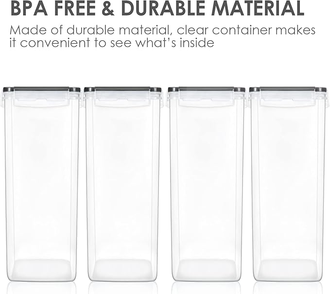 Vtopmart Extra Large Tall Airtight Food Storage Containers, 4 Pieces 5.9qt/6.5L Plastic PBA Free Kitchen Pantry Canister for Spaghetti, Flour and Baking Supplies, with 24 Labels, Black - Image 4