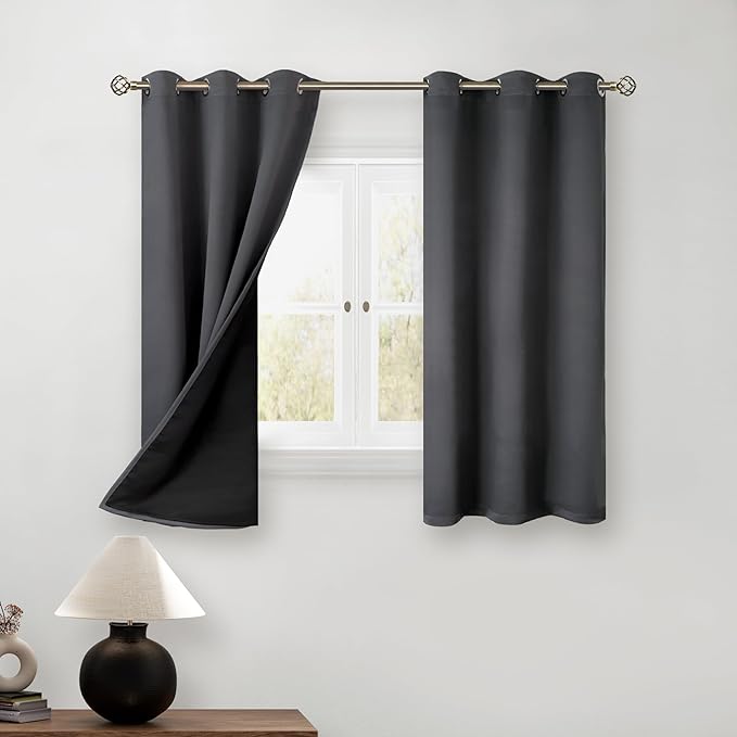 BGment 45 Inch Curtains for Bedroom - Short Blackout Curtains for Small Window/Cafe Thermal Insulated Grommet Drapes, 2 Panels, Each 42 Inch Wide, Dark Grey by BGment