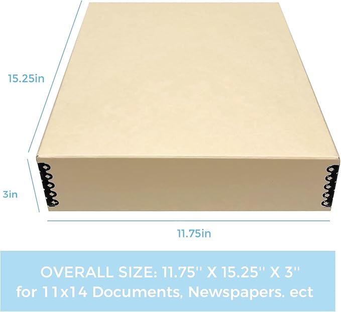 Lineco Museum Archival Storage Box, 11.75x15.25x3 in. Drop Front Design. Acid-Free with Metal Edge. Organize Photos, Pictures, Prints, Documents, Crafts, DIY. Tan, 1 Pack - Image 2