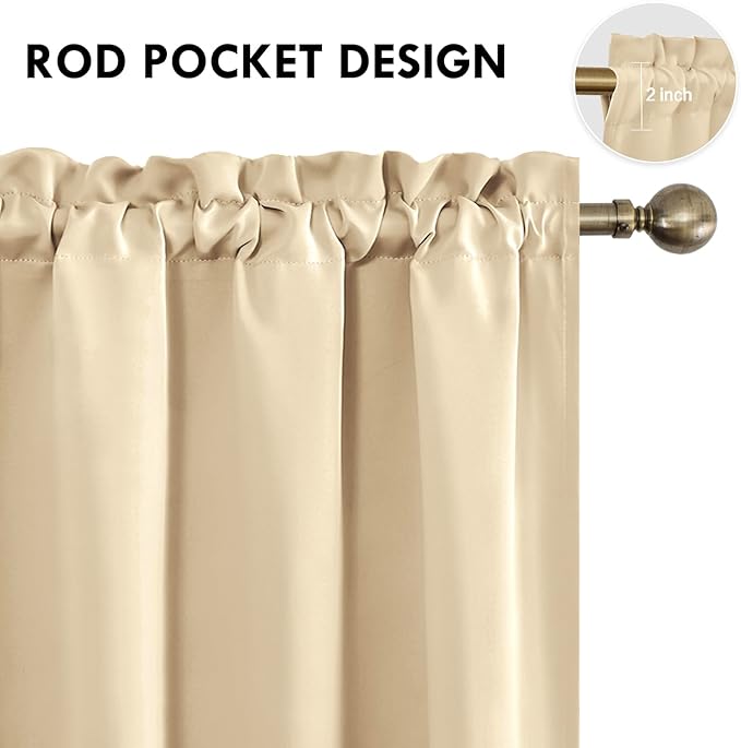 DWCN Blackout Curtains Room Darkening Thermal Insulated Bedroom Curtains Window Curtain Panels, 38 x 84 inches Long, Set of 2 Beige Rod Pocket Drapes - Image 4