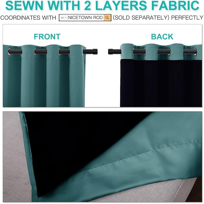 NICETOWN Complete 100% Blackout Curtain Set, Thermal Insulated & Energy Efficiency Window Draperies for Guest Room, Full Shading Panels for Shift Worker and Light Sleepers, Sea Teal, 52W x 84L, 2 PCs - Image 4