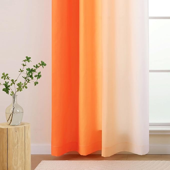 L.Z.E Orange and White Ombre Privacy Curtains 72 Inch Length 2 Panels Set Orange Light Filtering Non-See-Through Curtains & Drapes for Living Room Bedroom Grommet Top Short (55" W x 72" L) - Image 5