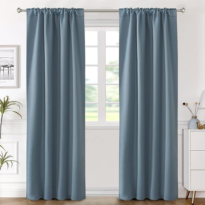 H.VERSAILTEX Blackout Curtains Thermal Insulated Window Treatment Panels Room Darkening Blackout Drapes for Living Room Back Tab/Rod Pocket Bedroom Draperies (2 Panels, Stone Blue, 42 x 84 Inch) - Image 2