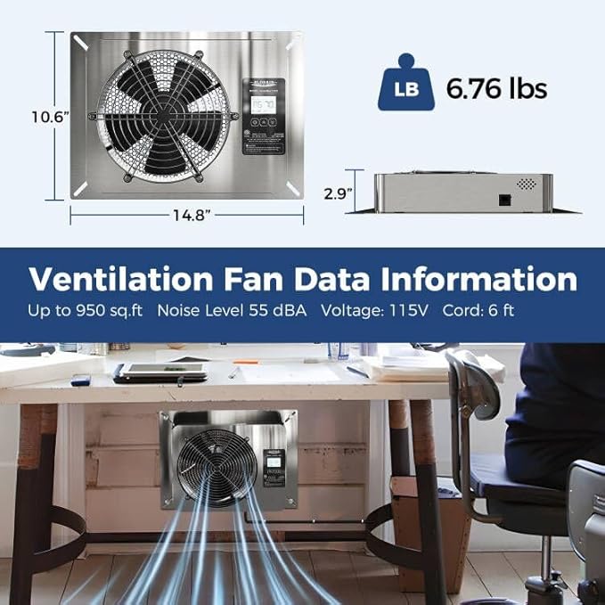 ALORAIR 570 CFM Crawl Space Ventilator Fan with Digital control, IP55 Rated Stainless Steel Exhaust Fan with Temperature Humidity Controller, Timing Cycle, Speed Control for Basement, Garage, Attic - Image 5