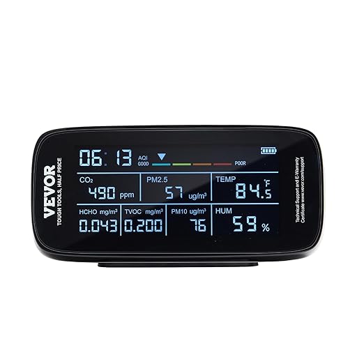 VEVOR Air Quality Monitor 9-in-1, CO2, Temperature, Humidity, Formaldehyde TVOC AQI Tester, Professional PM2.5 PM10 PM1.0 Particle Counter for Indoor/Outdoor, Air Quality Meter w/Alarm Thresholds - Image 9