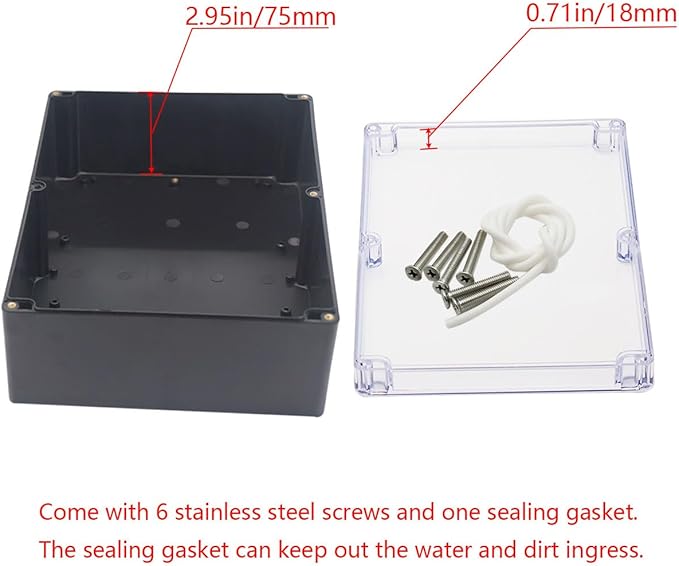 Project Box IP65 Waterproof Junction Box ABS Plastic Black Electrical Boxes DIY Electronic Project Case Power Enclosure Clear Cover 11.42”x8.27“x3.94 - Image 4