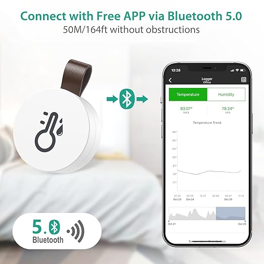 ORIA Wireless Thermometer Hygrometer, Smart Bluetooth Humidity Temperature Sensor, Mini Indoor Outdoor Temperature Monitor with Data Storage and Export, Smart App Alert, 3 Pack - Image 2