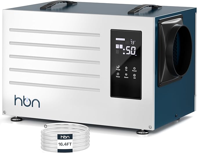 HBN 125 Pints Commercial Dehumidifier with Pump and Drain Hose, Industrial Dehumidifier for Basement and Crawl Space up to 5900 Sq. Ft, Large Capacity, Built-in 24-Hour Timer by HBN