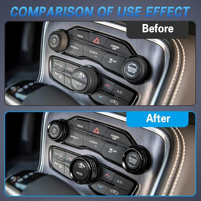 3PCS Air Conditioner Switch Button Knob Cover, Auto Accessories Climate Control Knob Covers, Aluminum Alloy Knob Ring Trim Cover Compatible with Dodge Challenger Durango 2015-2022 (Black) - Image 4