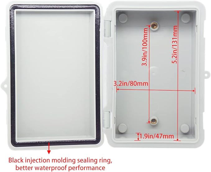 Junction Box, Hinged Cover IP67 Waterproof ABS Project Box with 2 NPT 1/2" Cable Gland, Electrical Box Enclosure with Mounting Plate & Wall Bracket 5.9 x 3.9 x 2.8inch(150x100x70mm) - Image 4