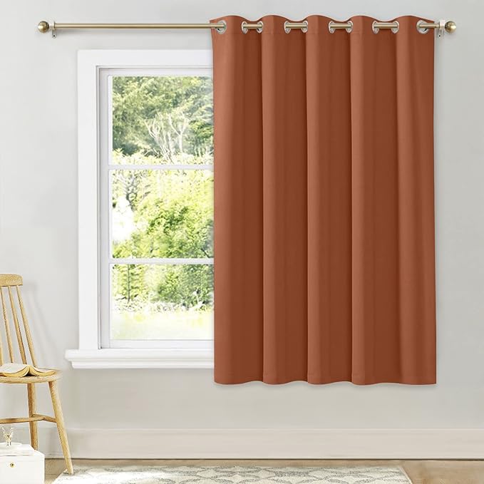 NICETOWN Room Darkening Curtains for Bedroom, Burnt Orange Thermal Insulated Drapes 63 inches Long for Small Shack Window (1 Panel, 70" Wide per Panel) by NICETOWN