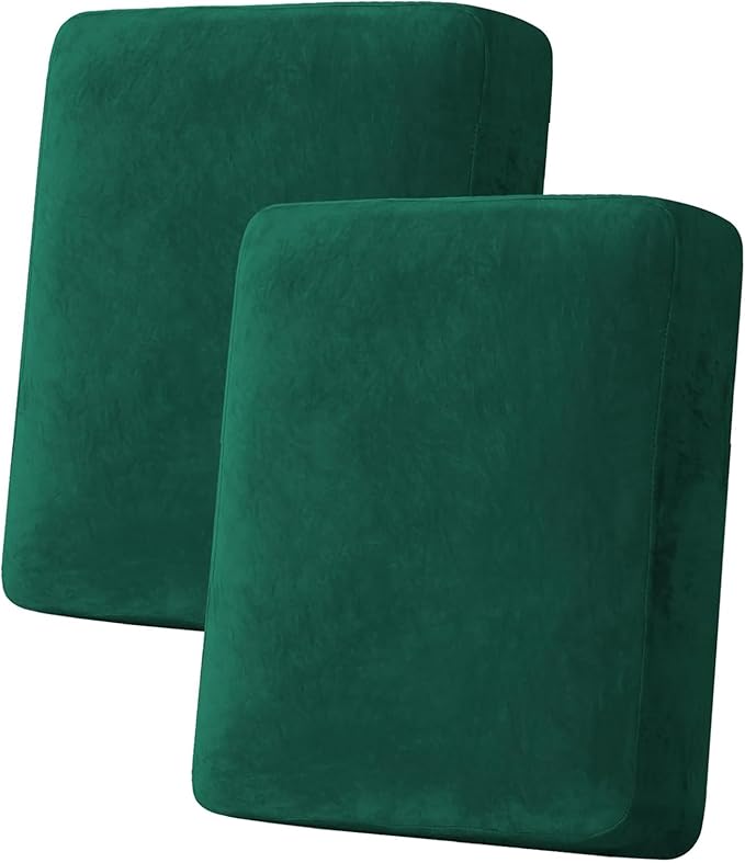 H.VERSAILTEX Velvet Stretch Couch Cushion Cover Plush Cushion Slipcover Cushion Furniture Protector for Seat Cushion Sofa Cover (2 Piece Medium Sofa Cushion Covers, Vintage Green) by HVERSAILTEX