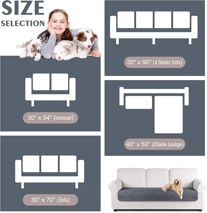 TAOCOCO 100% Waterproof Couch Cushion Cover Reversible Sofa Seat Cover for Dogs Pets Chaise Couch Cover for Sectional Sofa U Shape Couch Furniture Protector Sofa Slipcover(Loveseat, Dark Grey) - Image 6