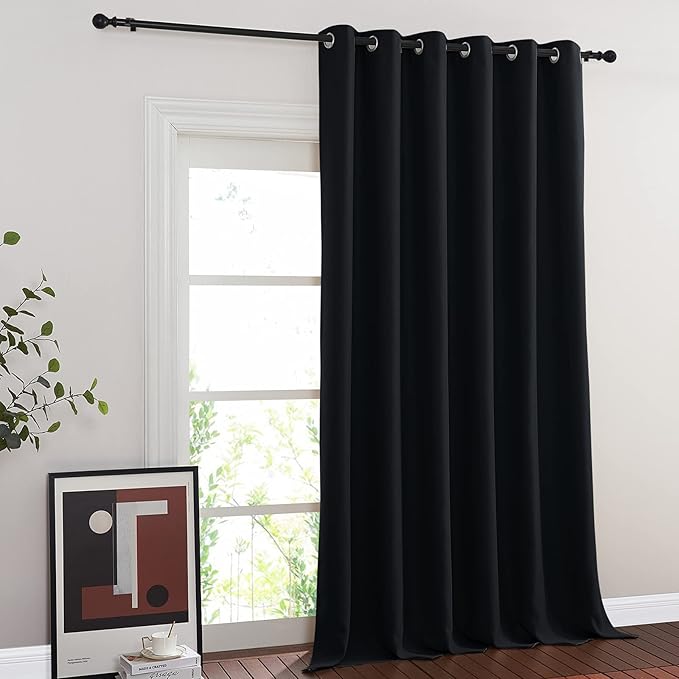 NICETOWN Black Out Living Room Curtain 118 inches Long, Grommet Thermal Insulated Room Darkening Window Treatment for Bedroom/French Door, Black, W80 x L118, 1 Panel - Image 2