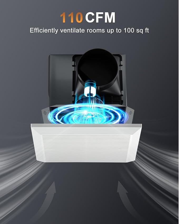 GROWNEER Bathroom Exhaust Fan, 110 CFM 1.0 Sone Bathroom Fan No Attic Access Needed, Ceiling or Wall Mount, 7.68 x 9.25 inch, White - Image 2