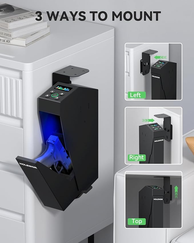 Gun Safe Biometric Pistol Safe Fingerprint Drop Down Mount Handgun Safe Under Table for Desk Bedside Nightstand - Image 6