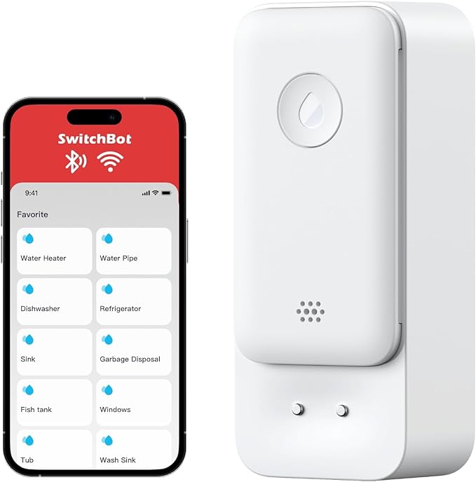 SwitchBot WiFi Water Sensor, Smart Water Leak Detector, 100dB Adjustable Alerts & App Alerts, IP67 Waterproof, Wireless Detector for Kitchen, Bathroom, Basement, No Hub Required (Support 2.4G) by SwitchBot