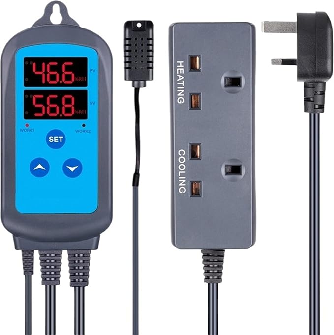 IHC-200 Pre-Wired Digital Dural Stage Humidity Controller, Dehumidification Humidifaction Control for Humidifier and Fan(UK Socket) by Unknown