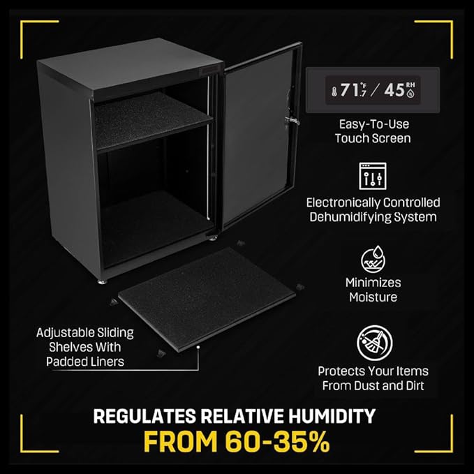 50LT Electronic Dry Cabinet for Camera, Lens & Electronics – Silent Dehumidifying Storage, Touchscreen Humidity Control (60‑35% RH), 2 Adjustable Shelves, LED Light, Lock, Energy Saving - Image 5